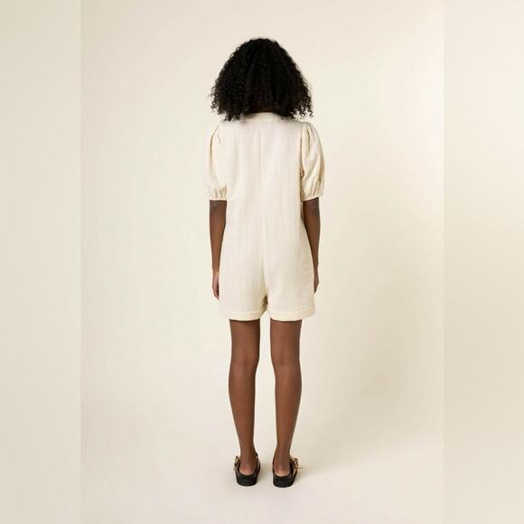 FRNCH Betina Woven Cotton Jumpsuit Short Romper in Ecru Cream Size XS - Picture 2 of 12